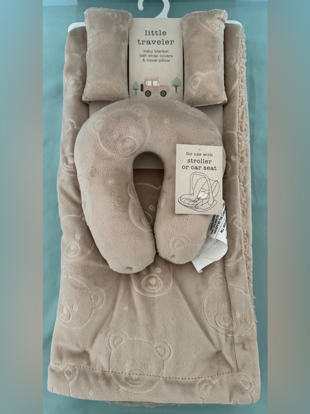 Little Traveler Baby Set- Neck Pillow, Blanket & belt strap covers